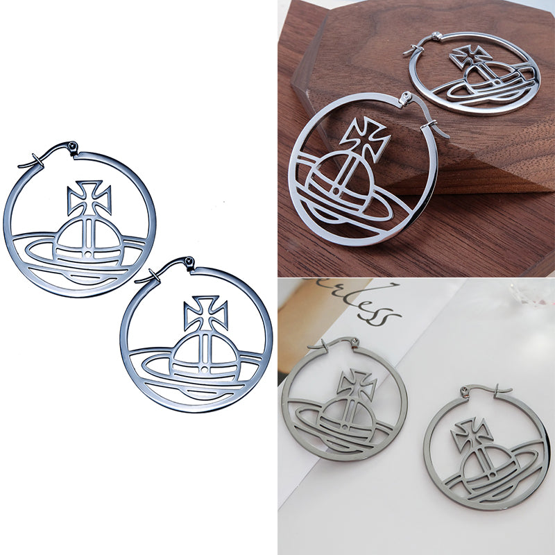 Outline Orb Design Hoop Earrings (2 Colors)