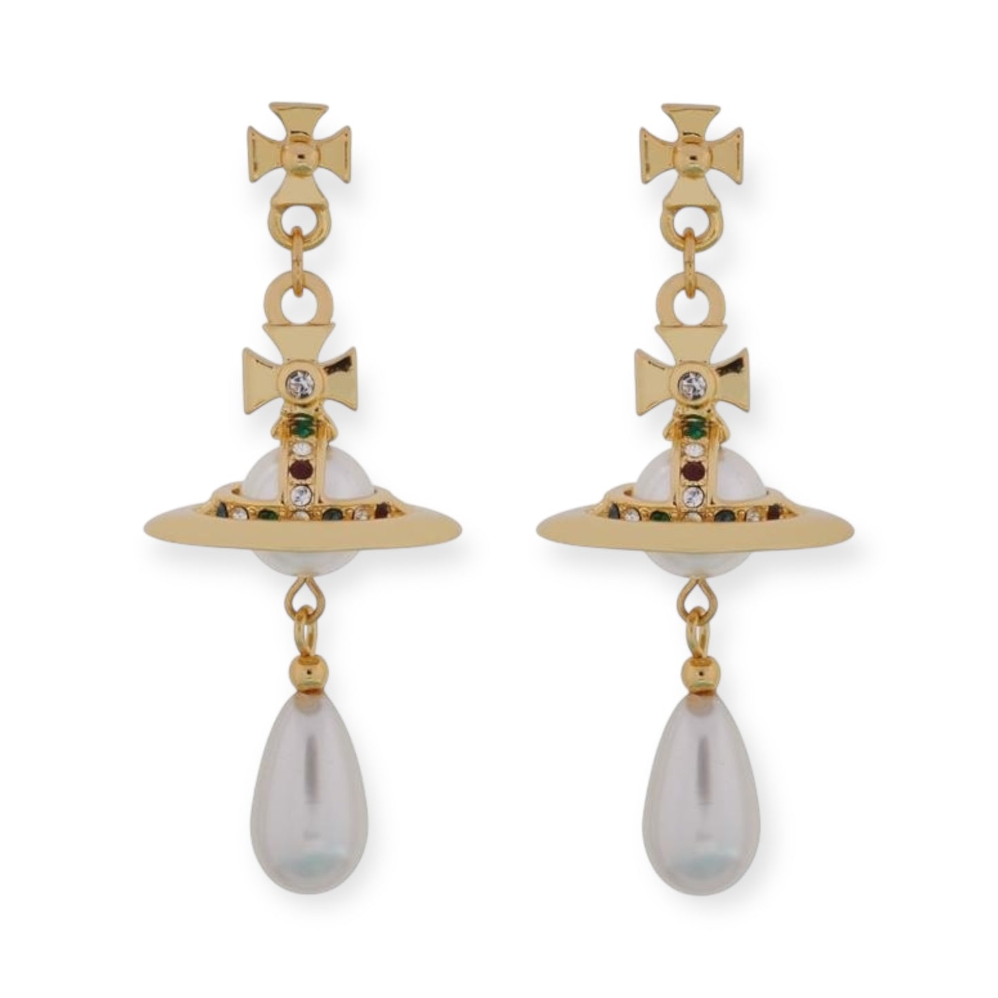 Beaded Pearl Orb Tear Drop Pendant Earrings Gold & Silver (2 Colors)