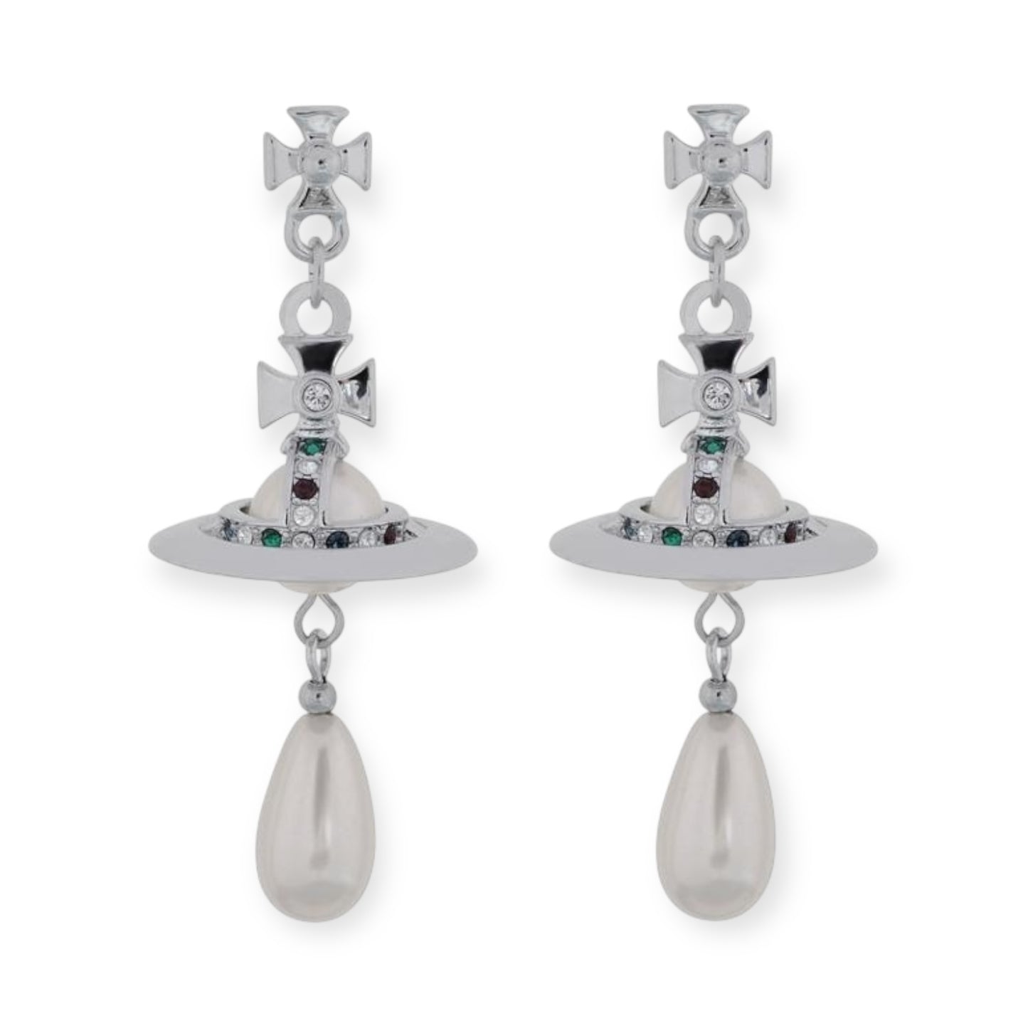 Beaded Pearl Orb Tear Drop Pendant Earrings Gold & Silver (2 Colors)
