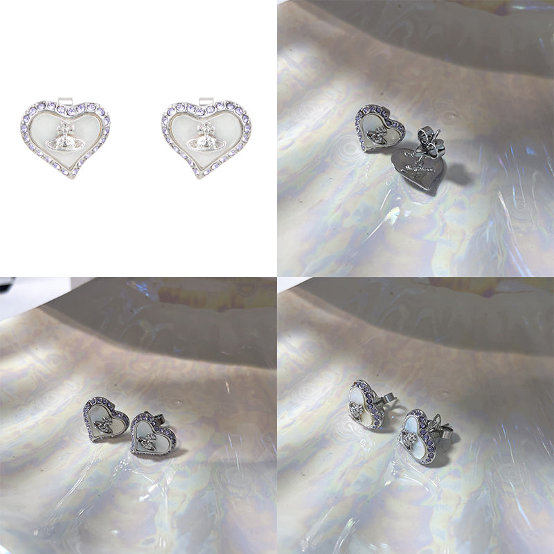 Heart Shaped Plate Design Colorful Pendant Gem Studded Earrings (4 Colors)