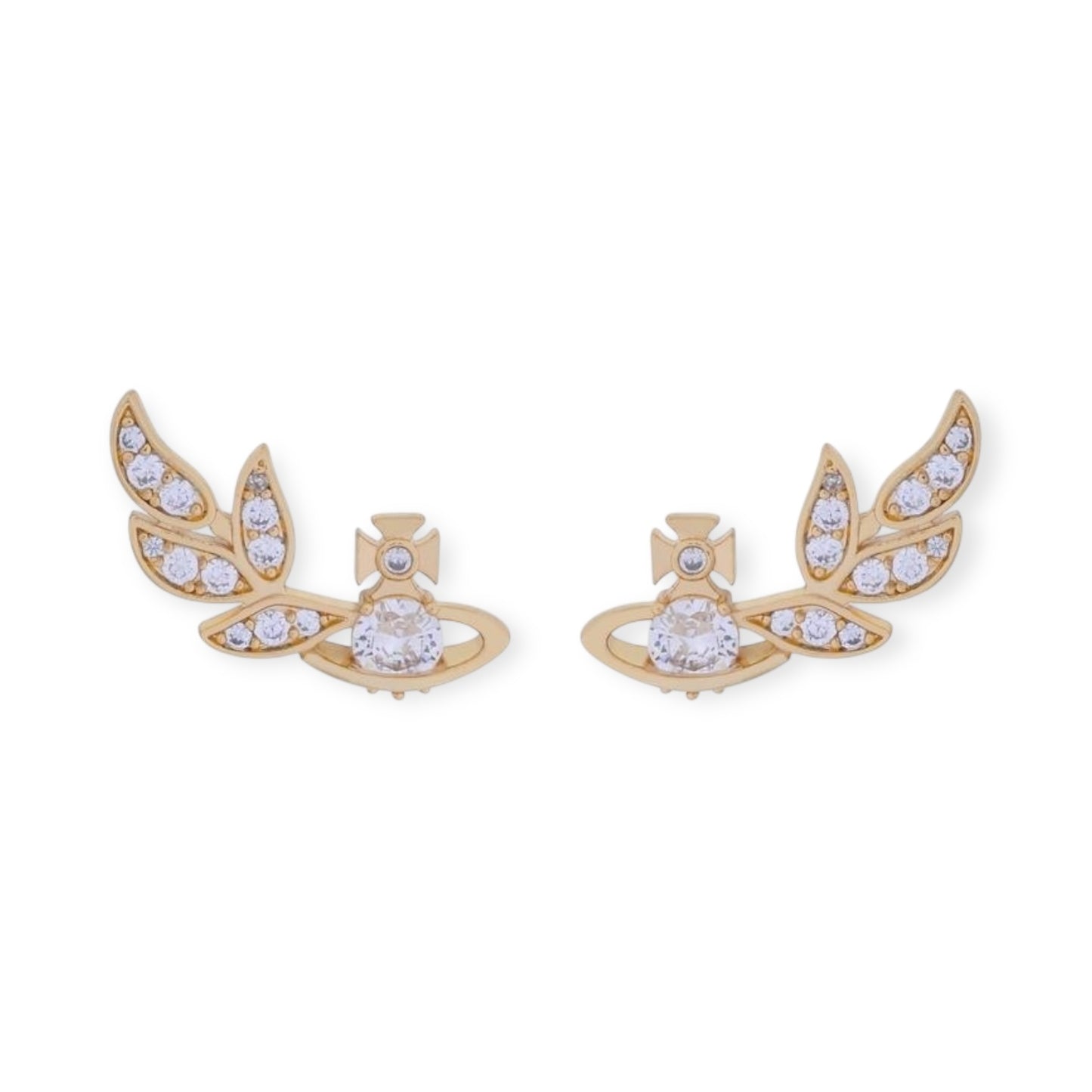Flower Studded Leaves Wings Mini Gem Orb Pendant Earrings (4 Colors)