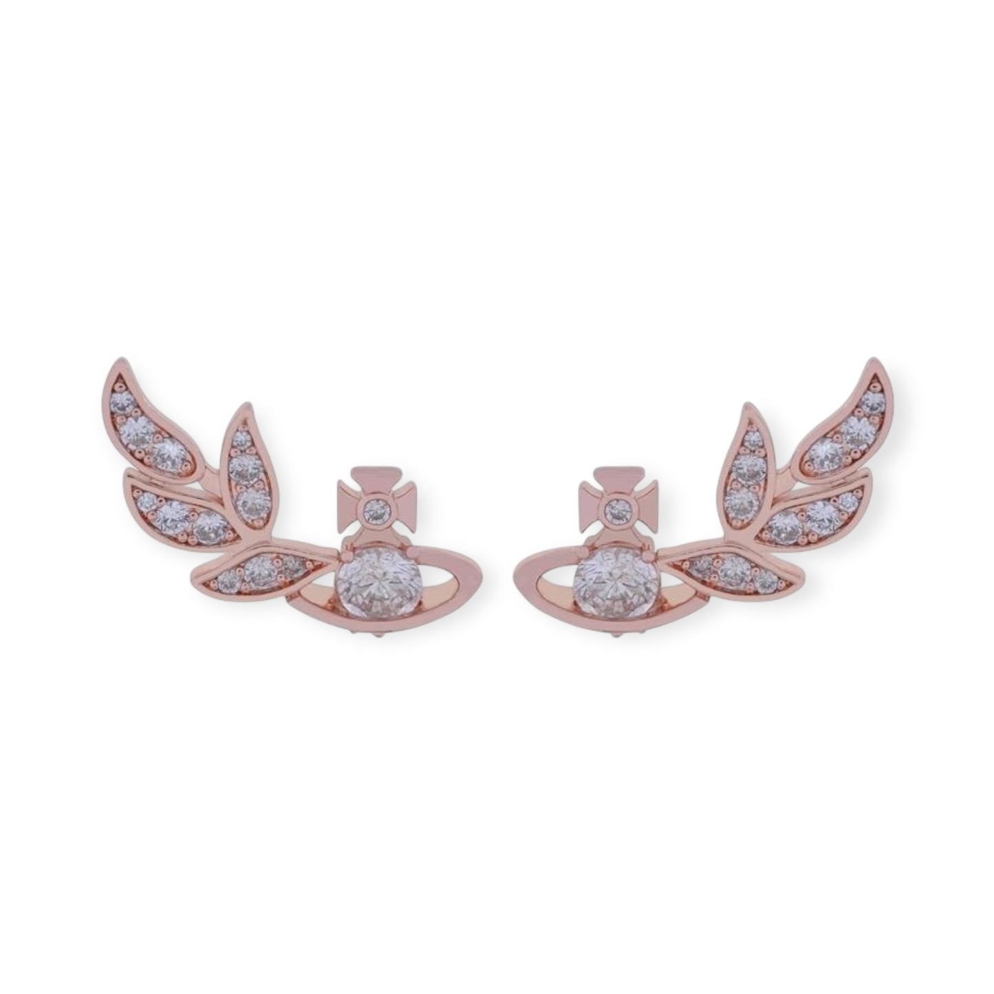 Flower Studded Leaves Wings Mini Gem Orb Pendant Earrings (4 Colors)