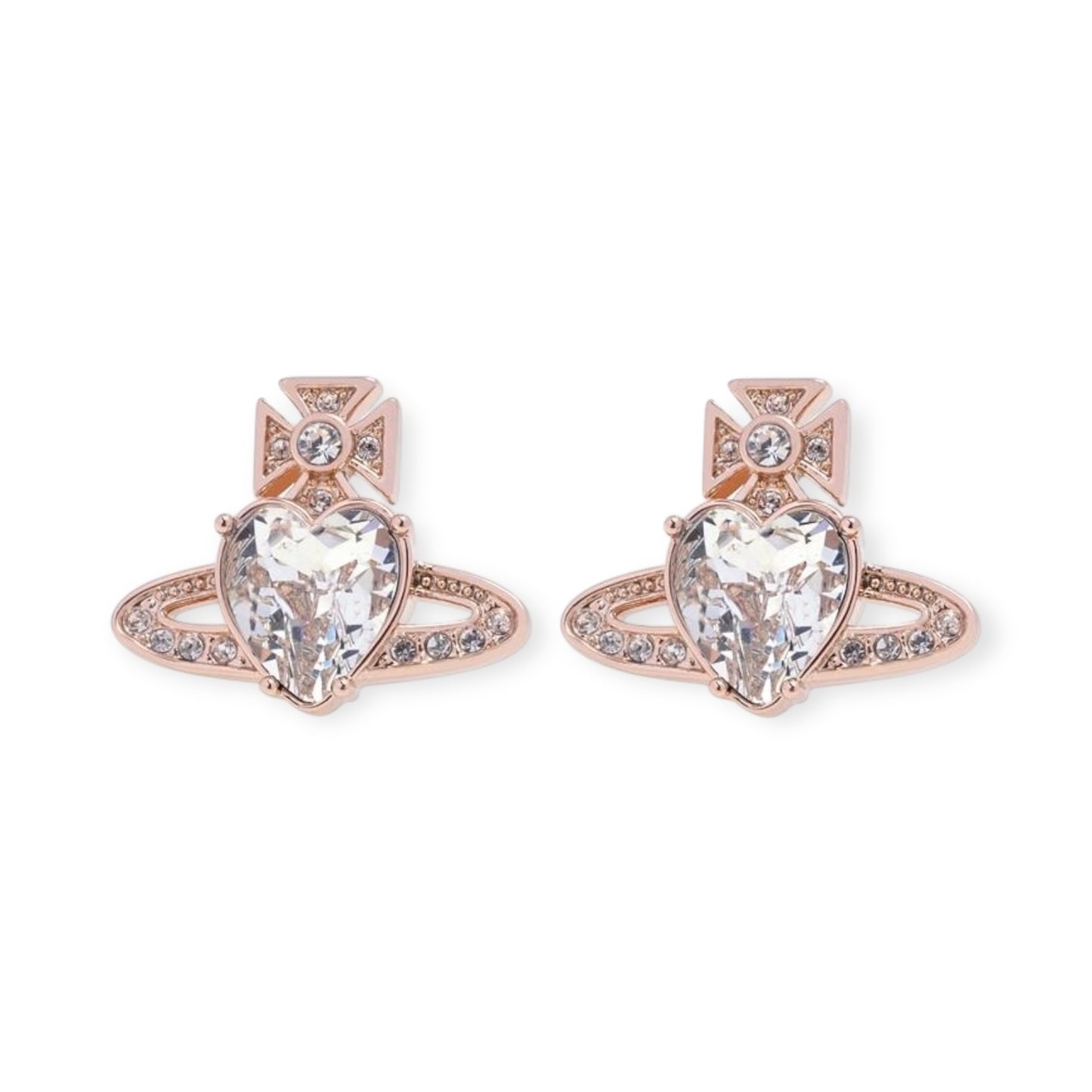 Princess Heart Shaped Gemstone Studded Orb 2D Pendant Earrings (5 Colors)