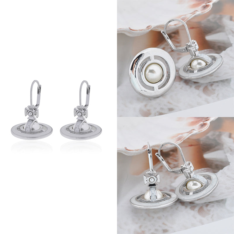 Mini Pearl Orb Hanging Pendant Colored Rim Design Earrings (6 Colors)