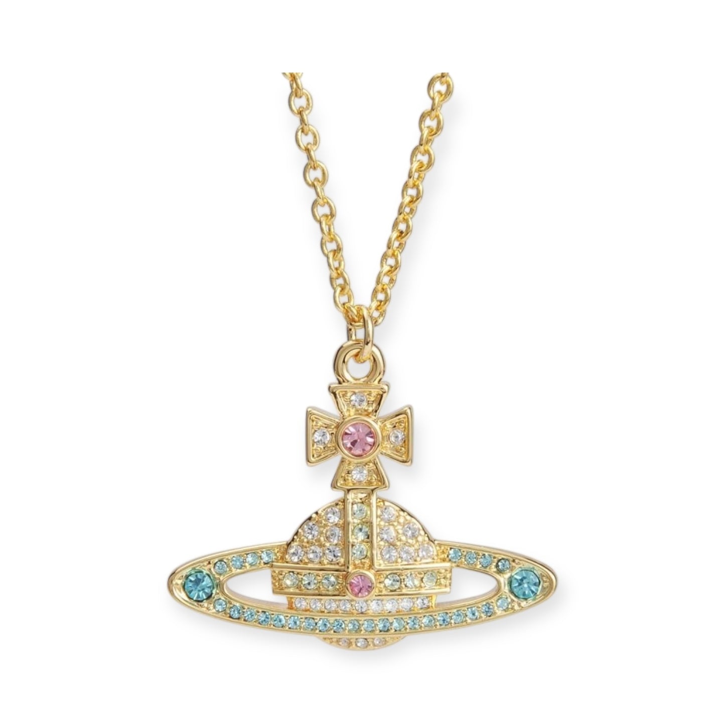 Gem Studded 2D Orb Pendant Necklace (5 Colors)