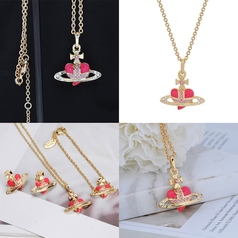 Mini Heart Orb Design Gold Chain Necklace (7 Colors)
