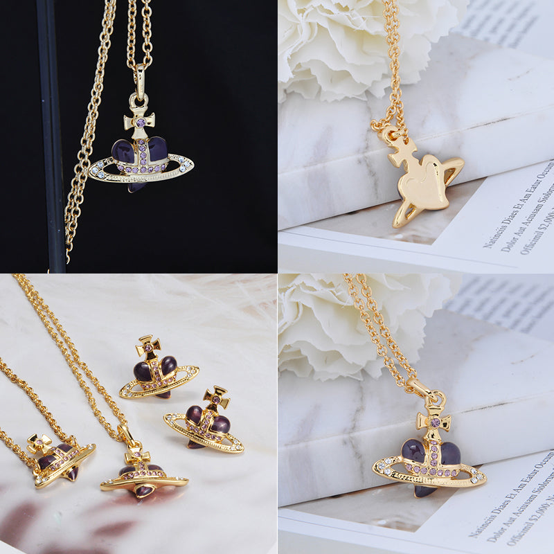 Mini Heart Orb Design Gold Chain Necklace (7 Colors)