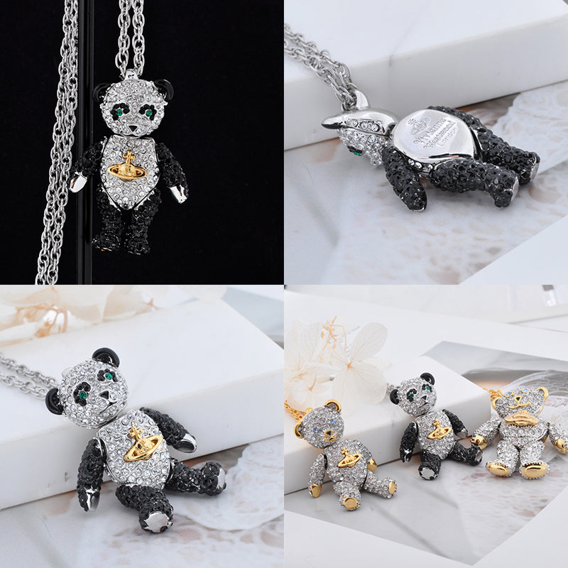 Teddy Bear Gem Studded Pendant Necklace (2 colors)