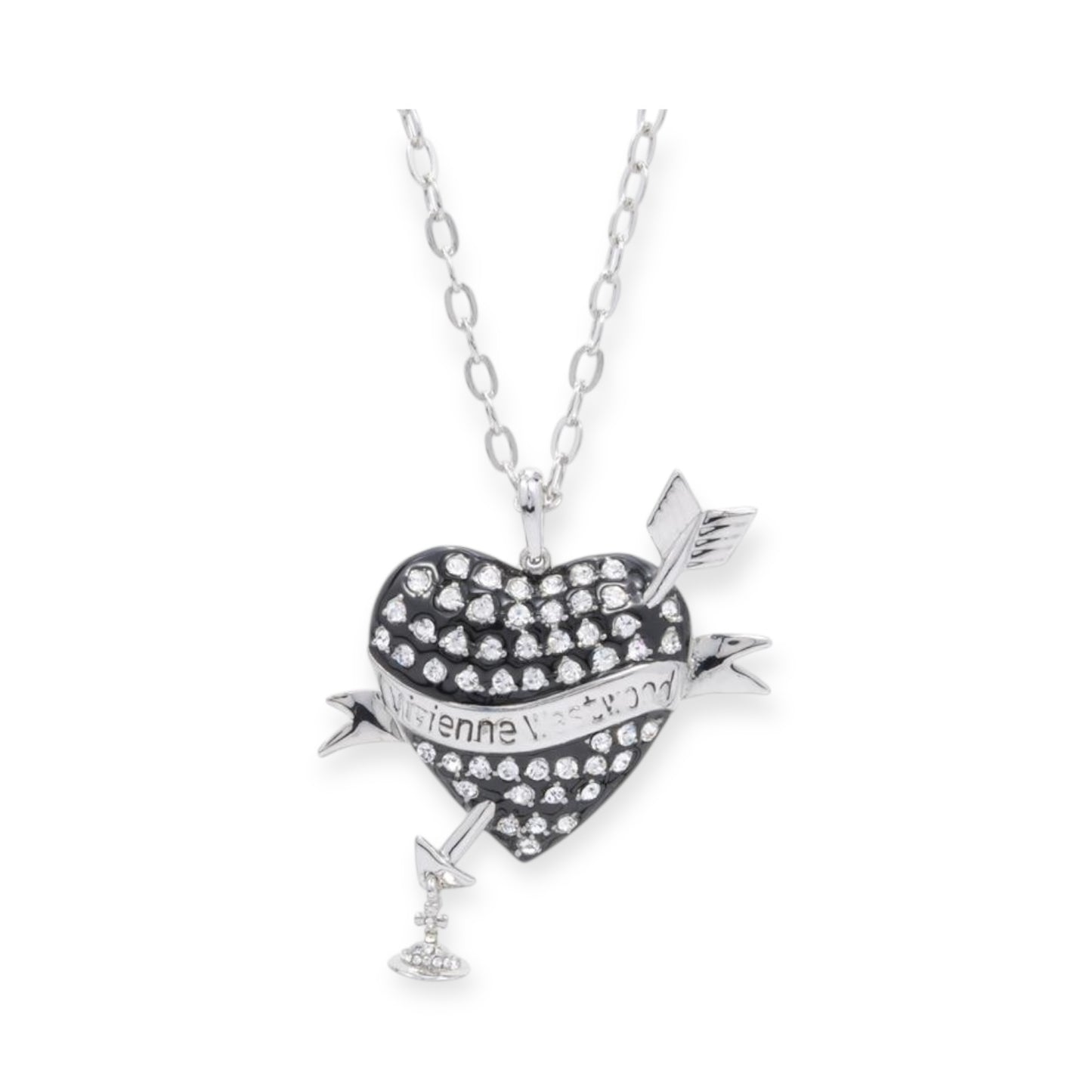 Heart Arrow Gem Studded Pendant Necklace Pink & Black (2 Colors)