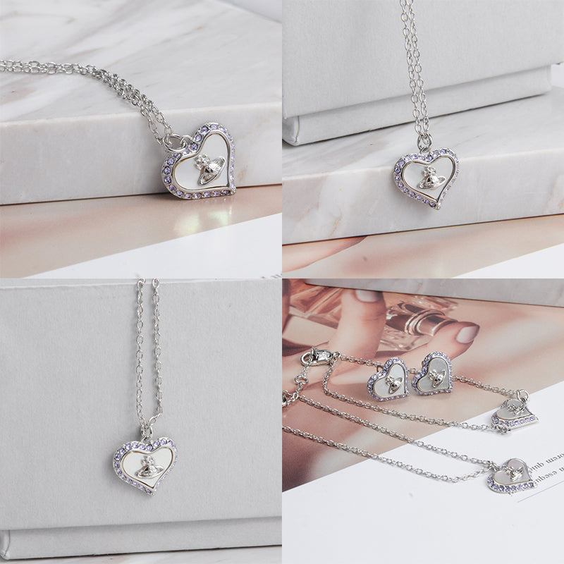 Heart Shaped Plate Design Colorful Pendant Gem Studded Necklace (4 Colors)