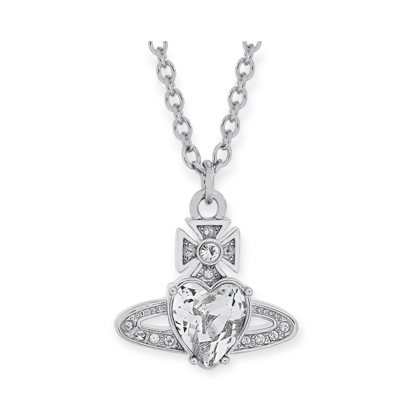 Princess Heart Shaped Gemstone Studded Orb 2D Pendant Necklace (5 Colors)