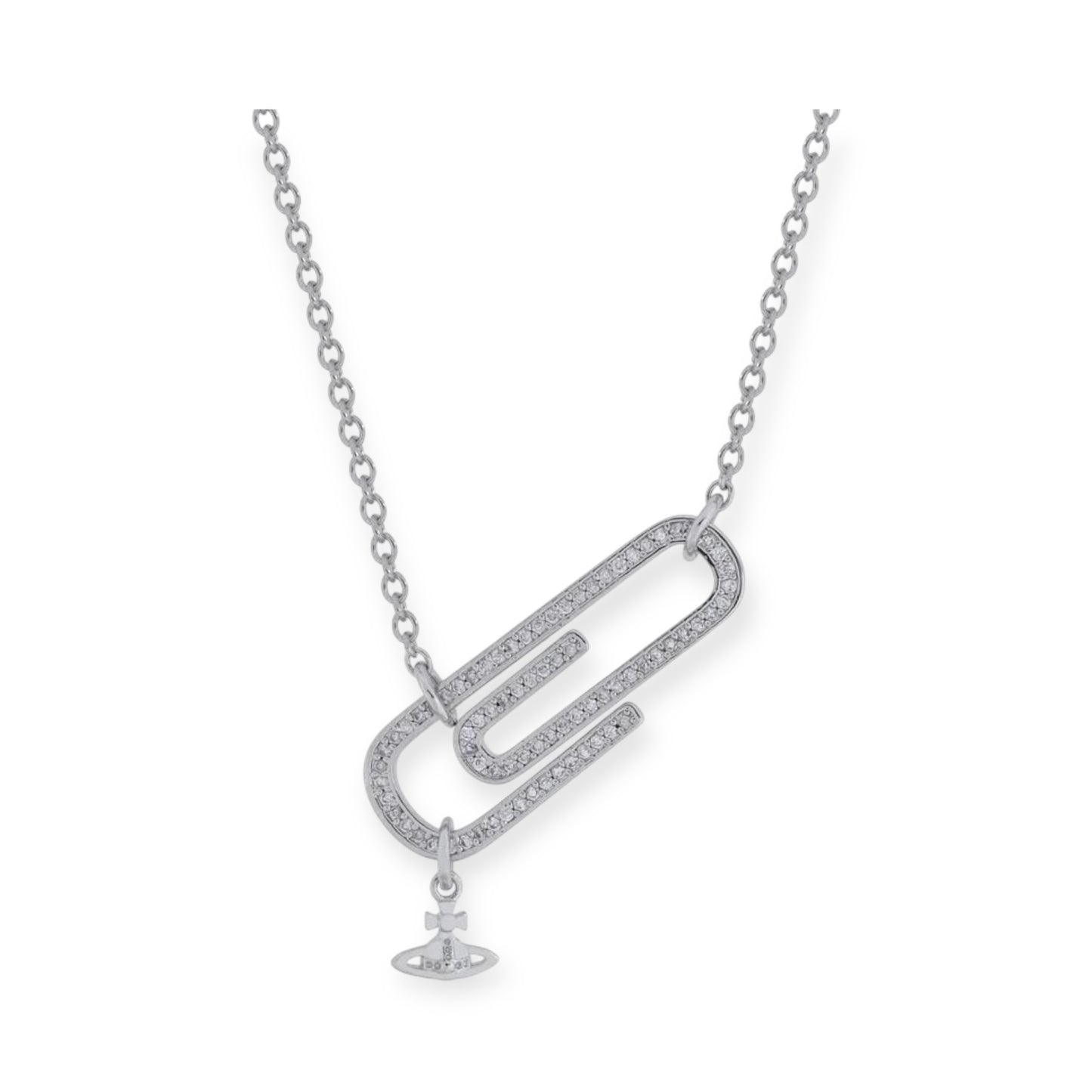 Gem Studded Paperclip Mini Hanging Orb Pendant Necklace Gold & Silver (2 Colors)