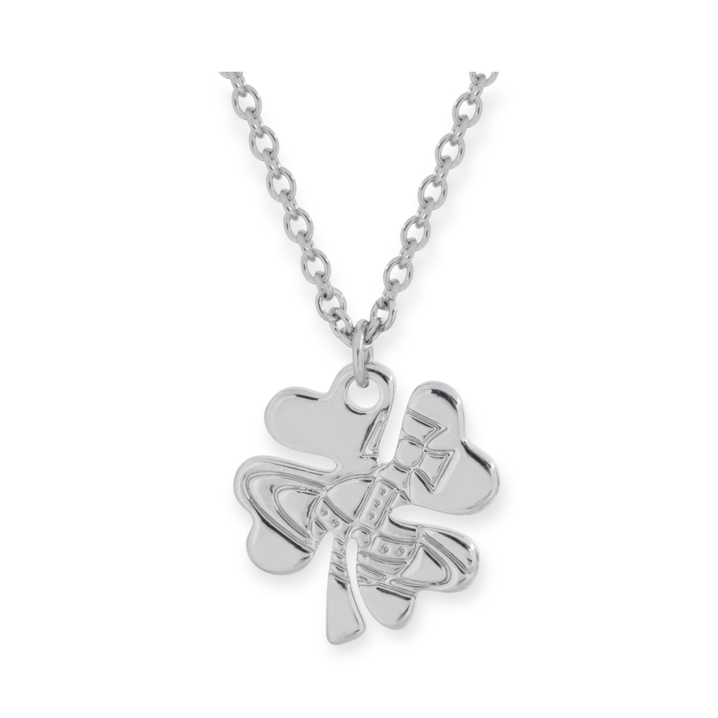 Clover Staple Engraved Orb Pendant Necklace Gold & Silver (2 Colors)