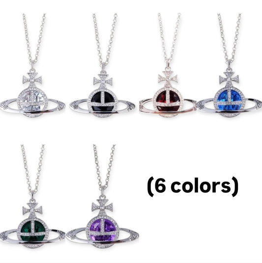 Colored Gem Engraved Orb Pendant Necklace (6 Colors)