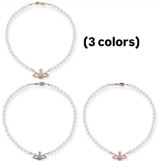 Beaded Pearl Abstract Bas Pendant Orb Necklace (3 Colors)