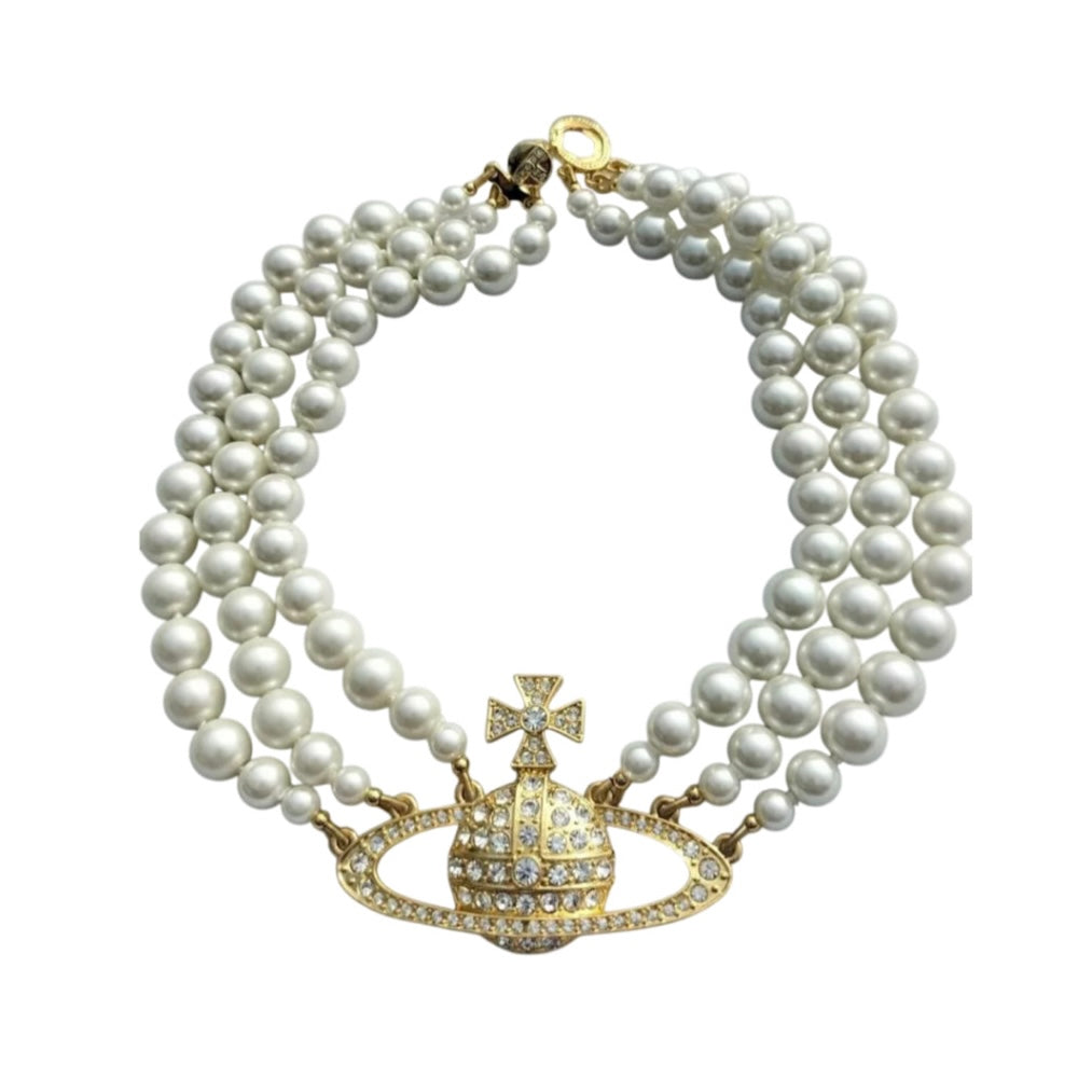 Triple Layer Beaded Orb Pendant Necklace Gold & Silver (2 colors)