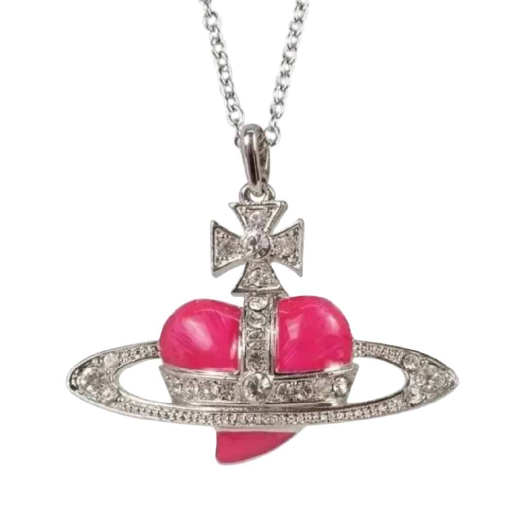 Heart Shape Planet Gem Orb Pendant Necklace (4 Colors)