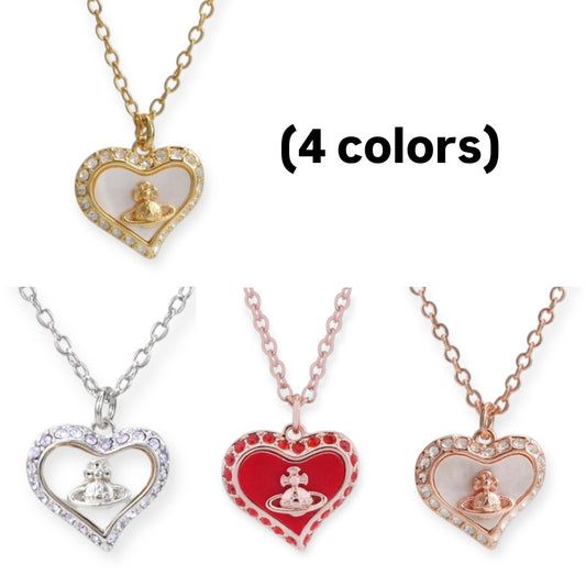 Heart Shaped Plate Design Colorful Pendant Gem Studded Necklace (4 Colors)