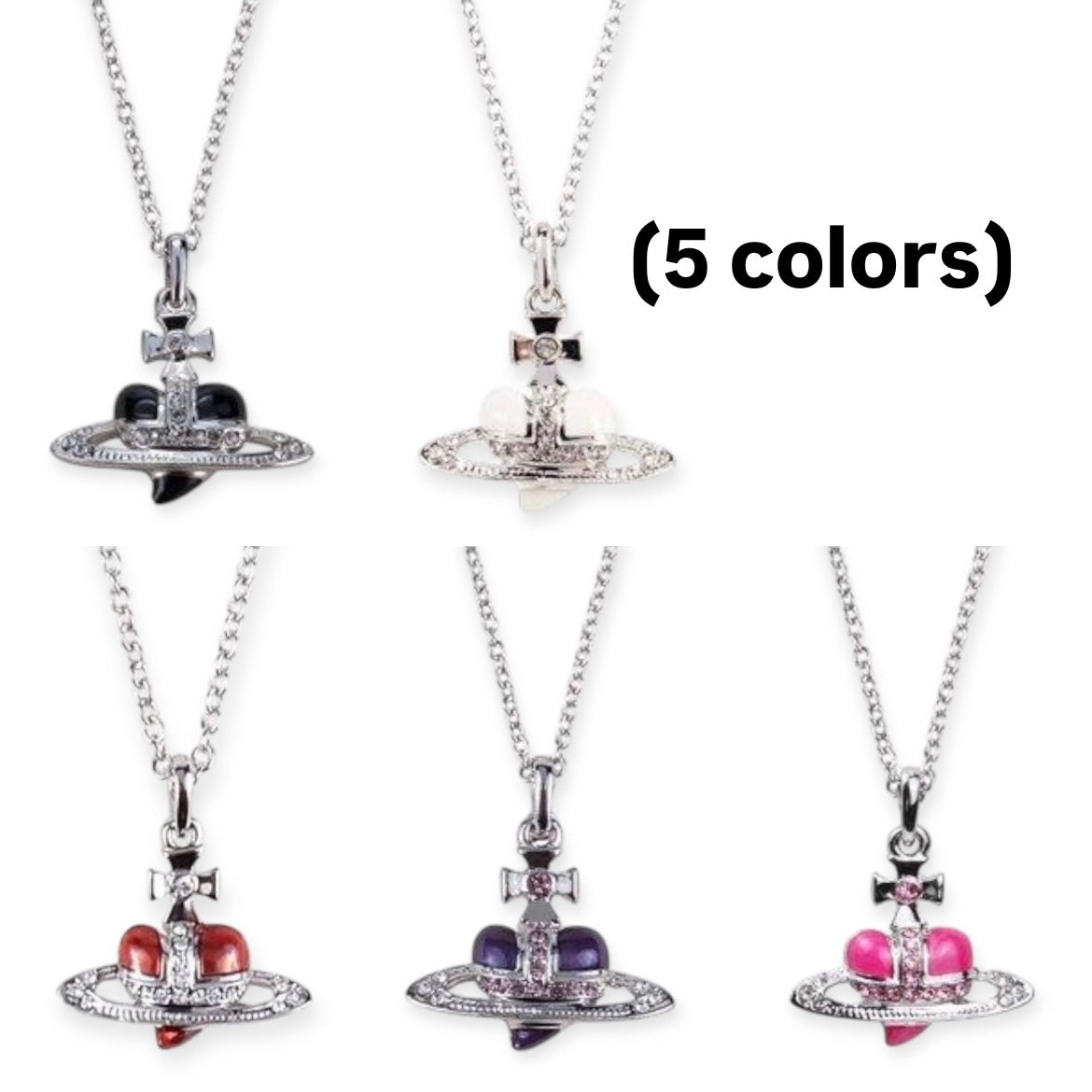 Mini Heart Orb Design Pendant Silver Chain Necklace (5 Colors)