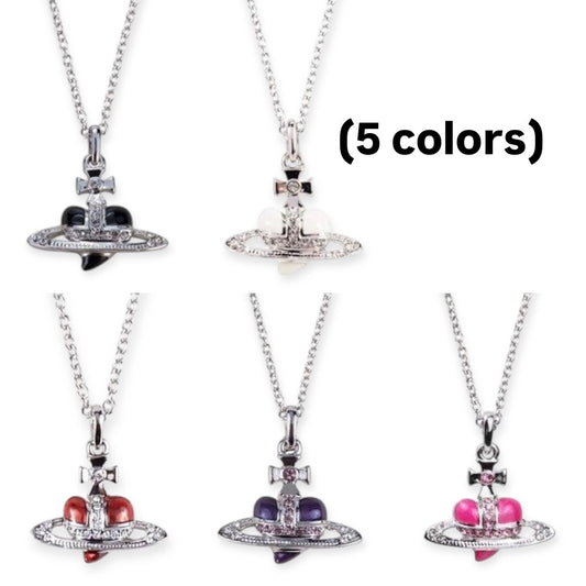 Mini Heart Orb Design Pendant Silver Chain Necklace (5 Colors)