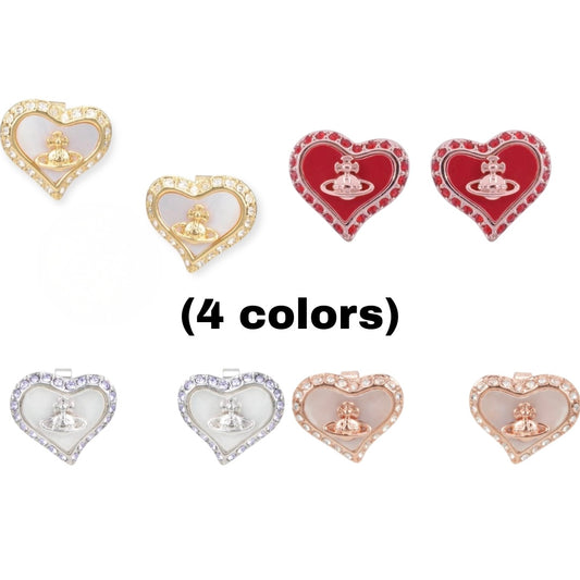 Heart Shaped Plate Design Colorful Pendant Gem Studded Earrings (4 Colors)