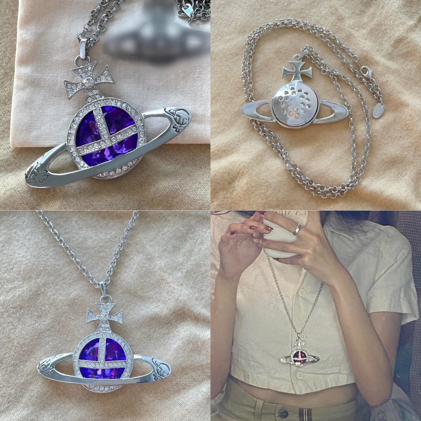 Colored Gem Engraved Orb Pendant Necklace (6 Colors)