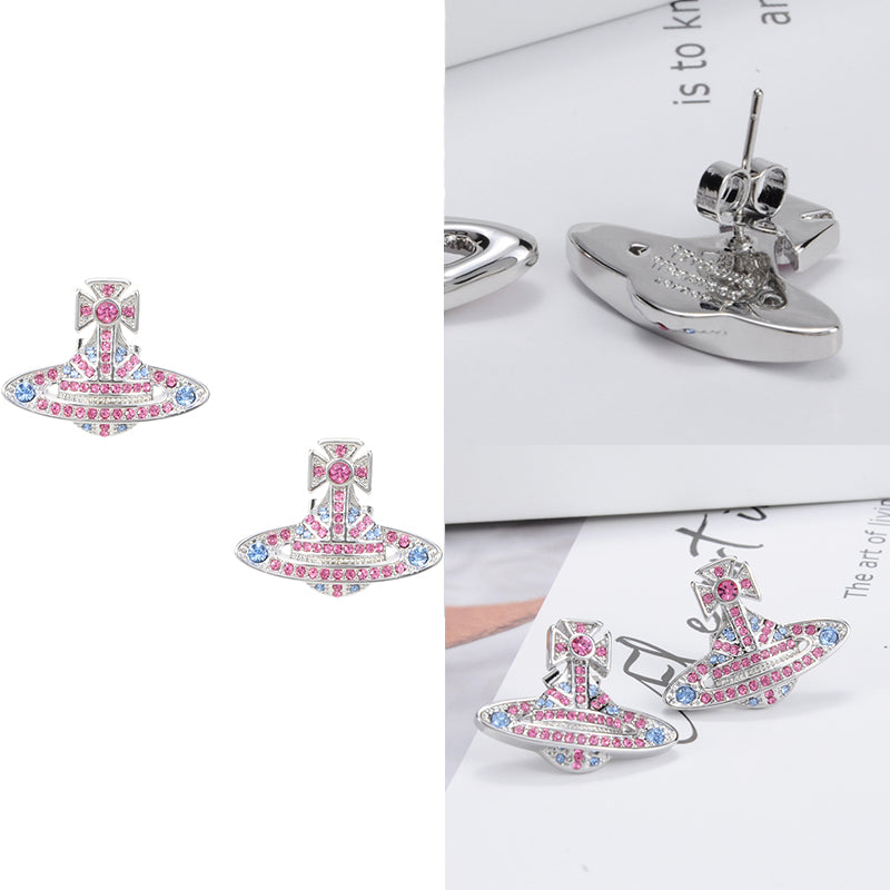 Gem Studded Union Jack Orb Pendant Earrings (6 Colors)