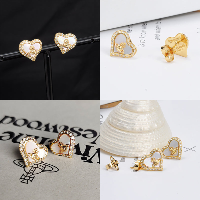 Heart Shaped Plate Design Colorful Pendant Gem Studded Earrings (4 Colors)