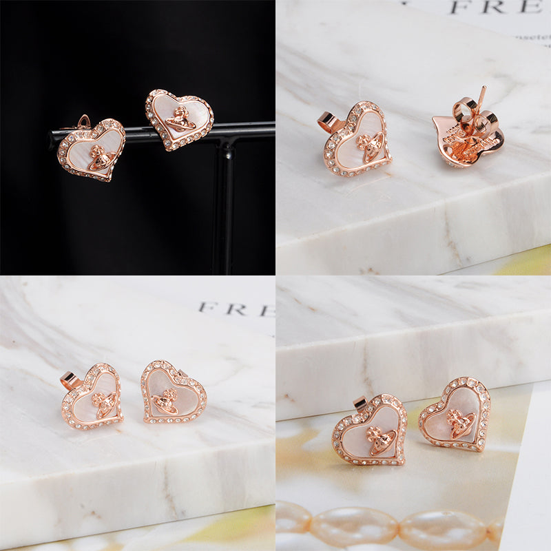 Heart Shaped Plate Design Colorful Pendant Gem Studded Earrings (4 Colors)