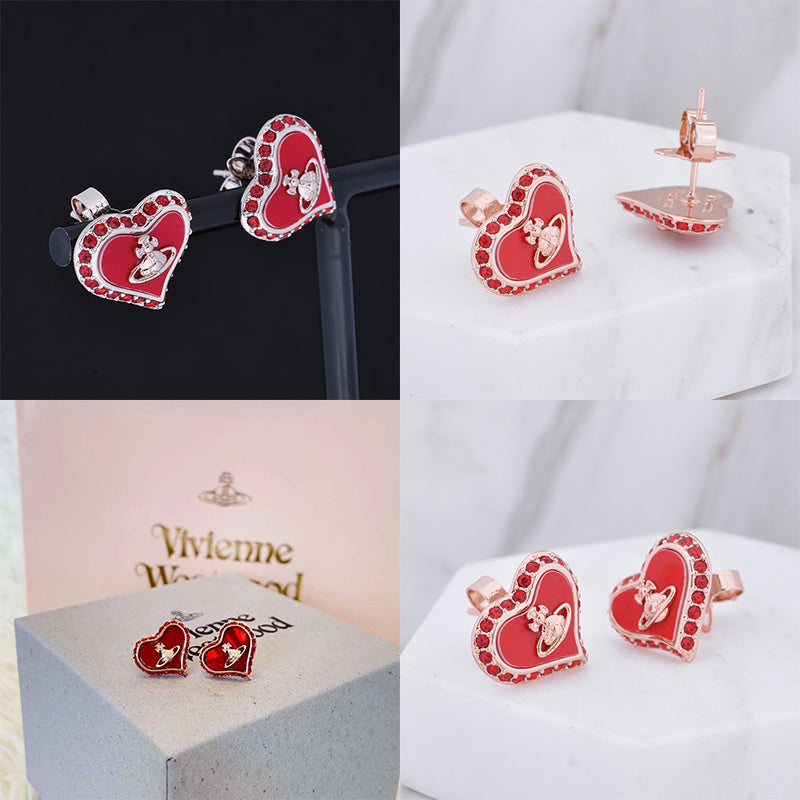 Heart Shaped Plate Design Colorful Pendant Gem Studded Earrings (4 Colors)