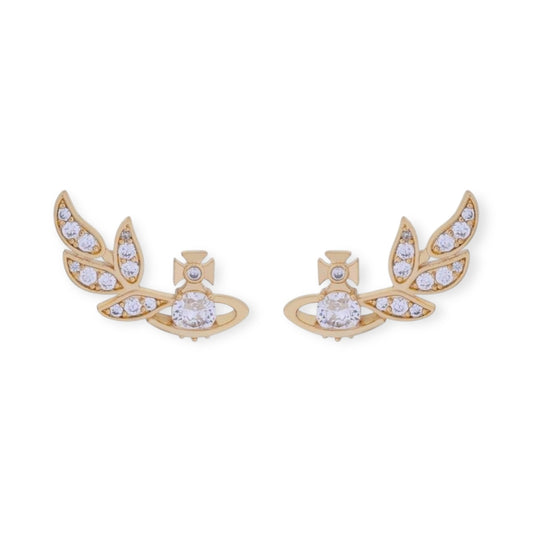 Flower Studded Leaves Wings Mini Gem Orb Pendant Earrings (4 Colors)