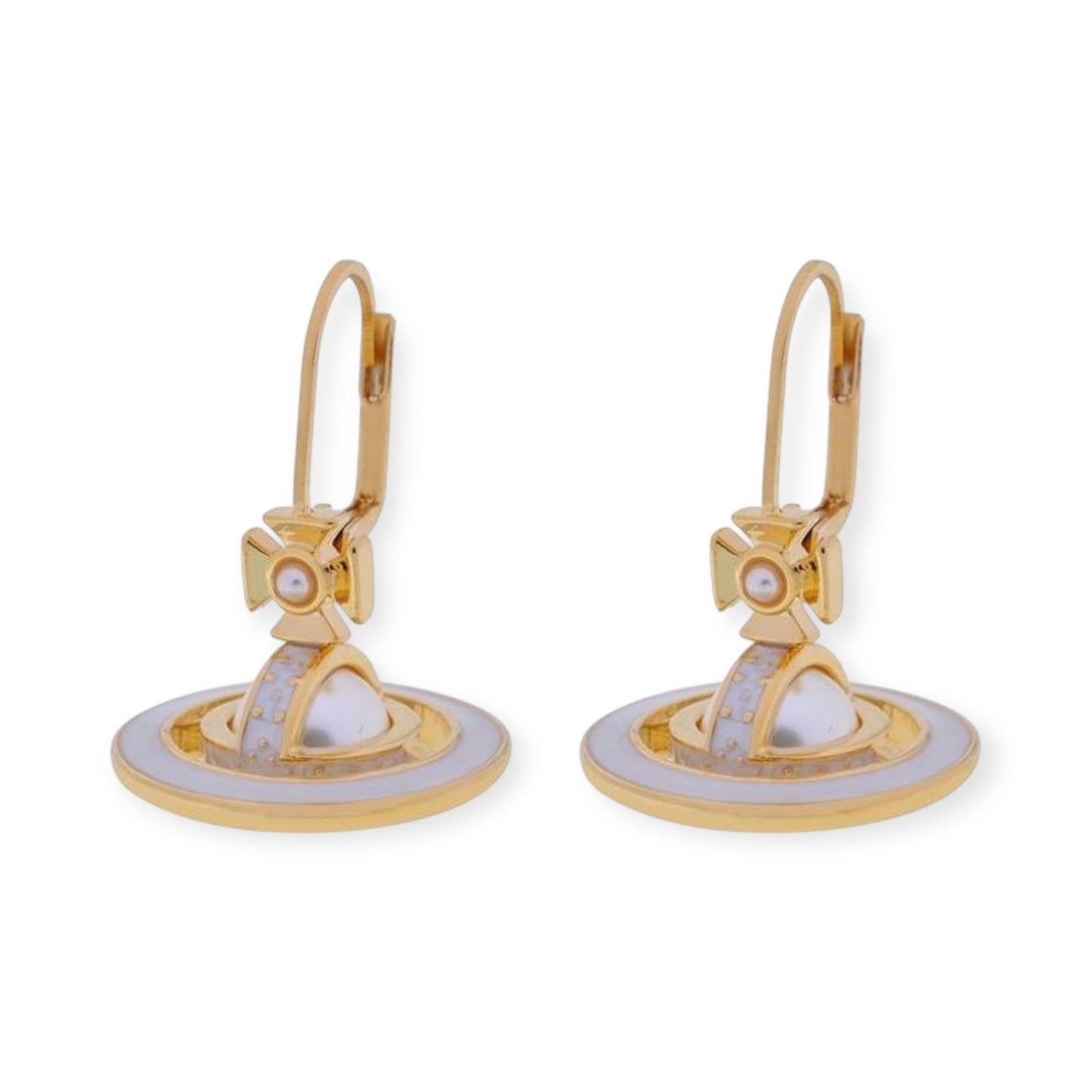Mini Pearl Orb Hanging Pendant Colored Rim Design Earrings (6 Colors)