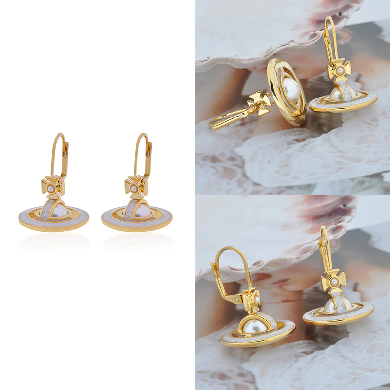 Mini Pearl Orb Hanging Pendant Colored Rim Design Earrings (6 Colors)