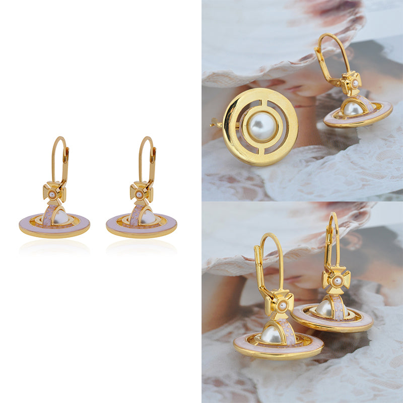 Mini Pearl Orb Hanging Pendant Colored Rim Design Earrings (6 Colors)