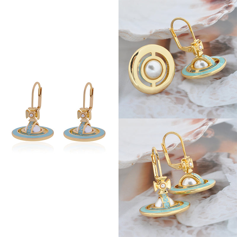 Mini Pearl Orb Hanging Pendant Colored Rim Design Earrings (6 Colors)