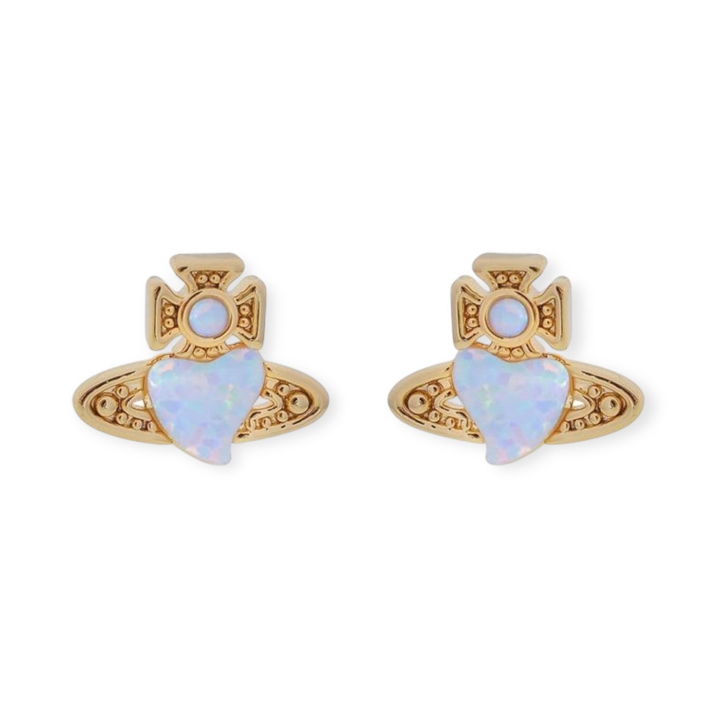 Mini Heart Orb Iridescent Design Pendant Stud Earrings (3 Colors)