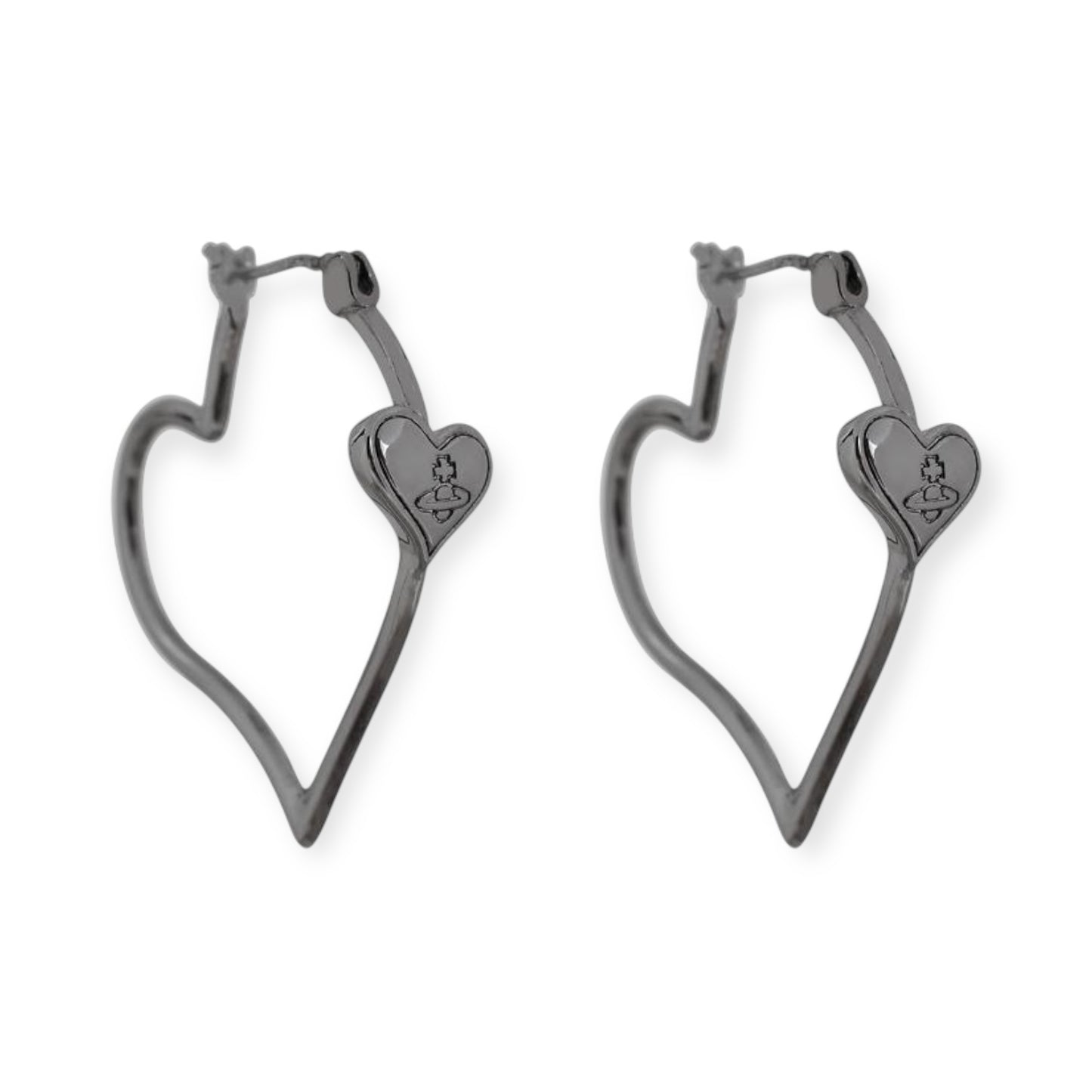 Hooped Heart Shaped Orb Engraved Pendant Earrings (4 Colors)