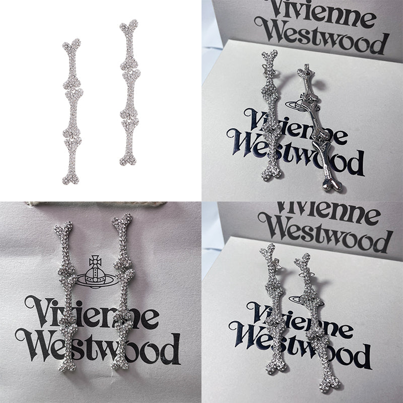 Multi Hanging Bones Gem Studded Gold & Silver Stud Earrings (2 Colors)