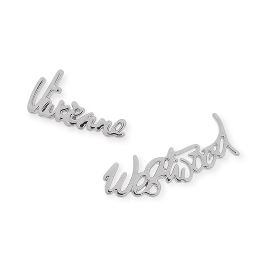 Italic Spellout Design Silver Pendant Earrings
