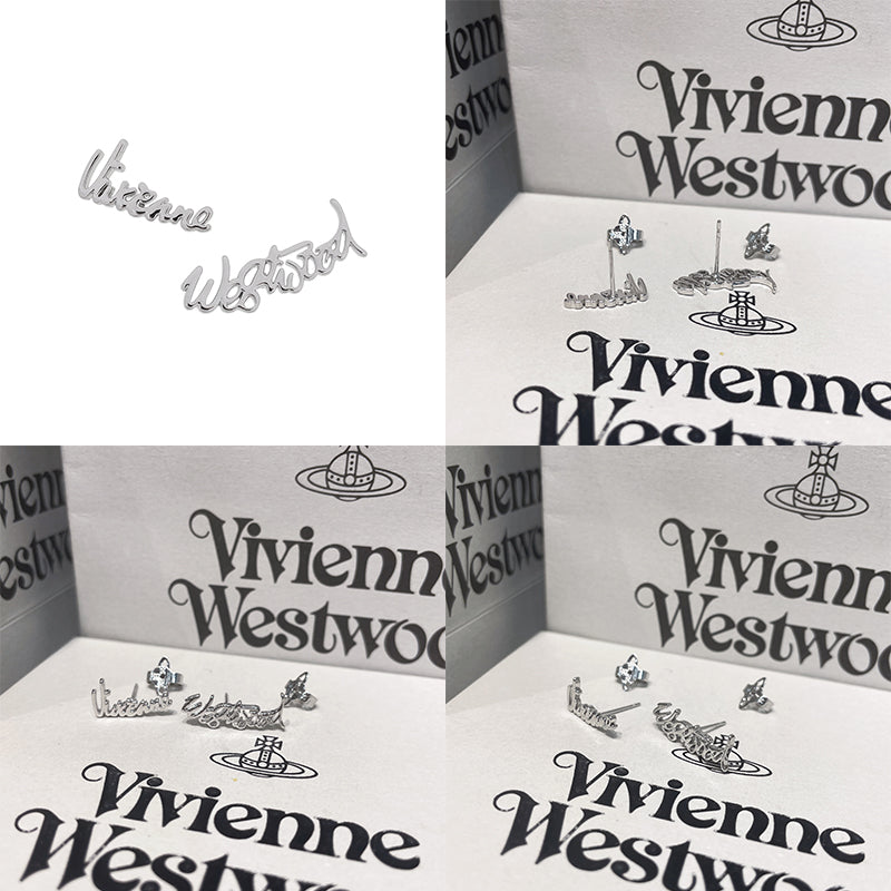 Italic Spellout Design Silver Pendant Earrings