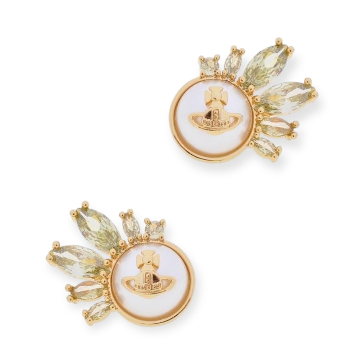 2D Pearl Orb Pendant Hanging Crystal Shards Design Stud Earrings (3 Colors)