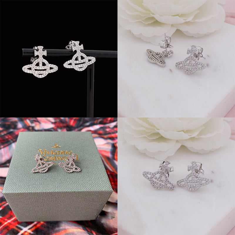 Gem Studded Encrusted Outline Orb Pendant Stud Earrings