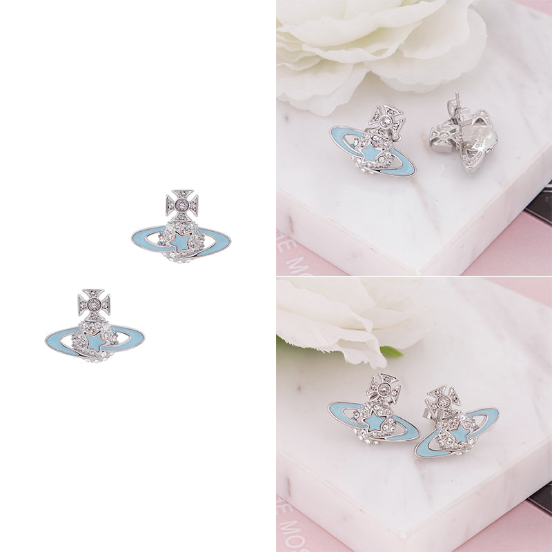 Shooting Star Mini Gem Studded Orb Pendant Stud Earrings (5 Colors)