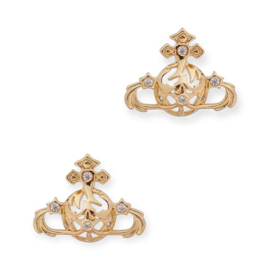 Abstract Gapped Orb Pendant Gem Star Details Gold & Silver Stud Earrings (2 Colors)