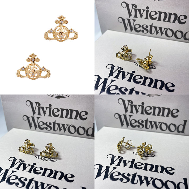 Abstract Gapped Orb Pendant Gem Star Details Gold & Silver Stud Earrings (2 Colors)