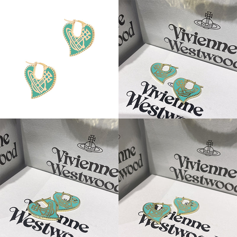 Heart Design Engraved Colored Orb Pendant Hooped Earrings (4 Colors)