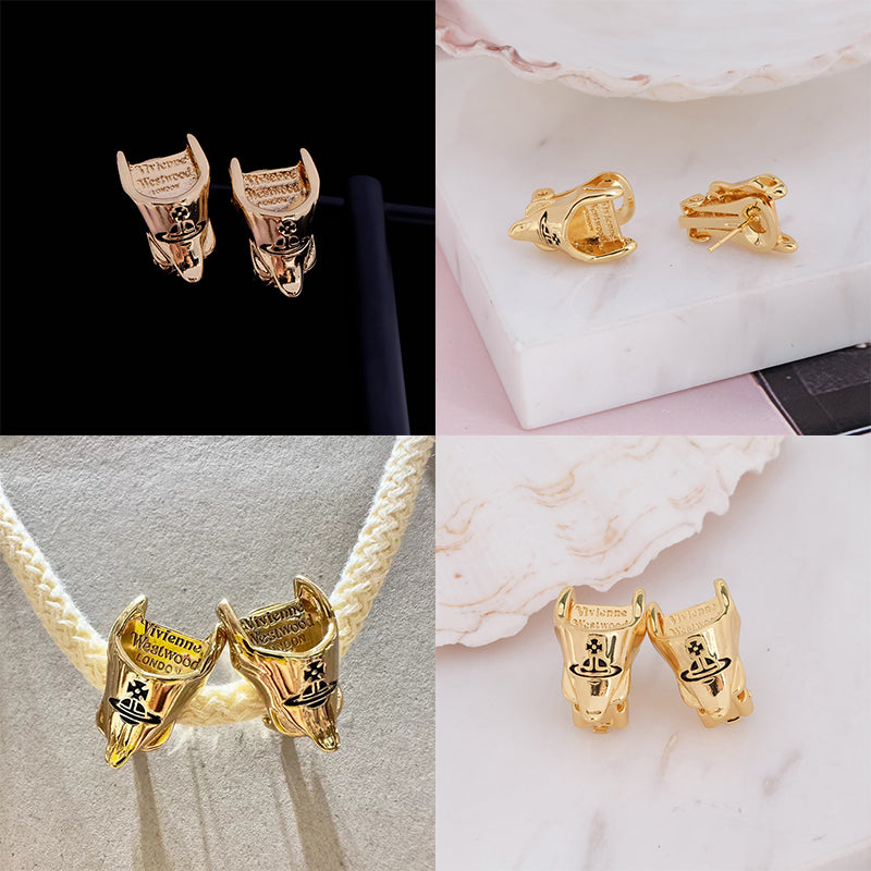 Golden Corset Engraved Orb Design Stud Pendant Earrings