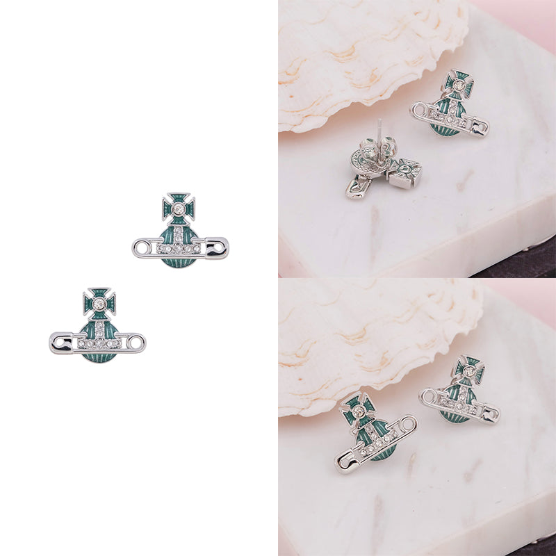 Safety Pin Striped Colorful Abstract Orb Pendant Stud Earrings (2 Colors)