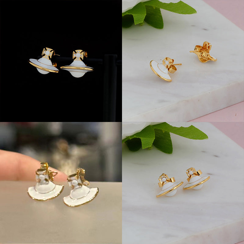 Pastel Outlined Pendant Orb White & Baby Pink Stud Earrings (2 Colors)