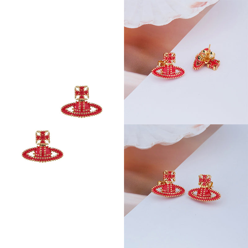 Colorful Square Dotted Orb Pendant Stud Earrings (4 Colors)